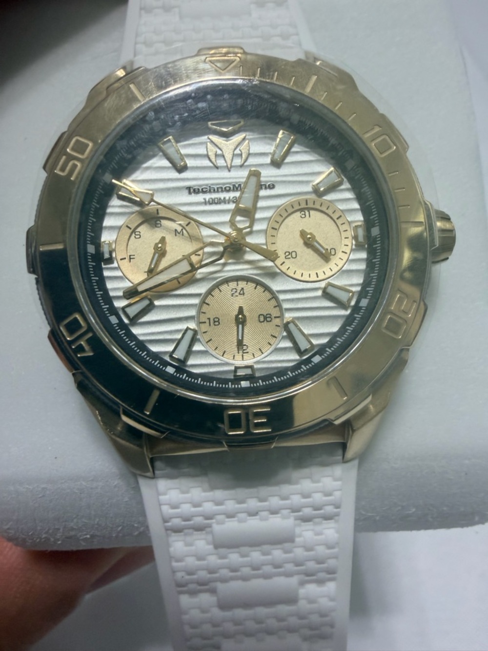 TechnoMarine Invicta Women's Gold-Tone Chronograph Watch with White Strap